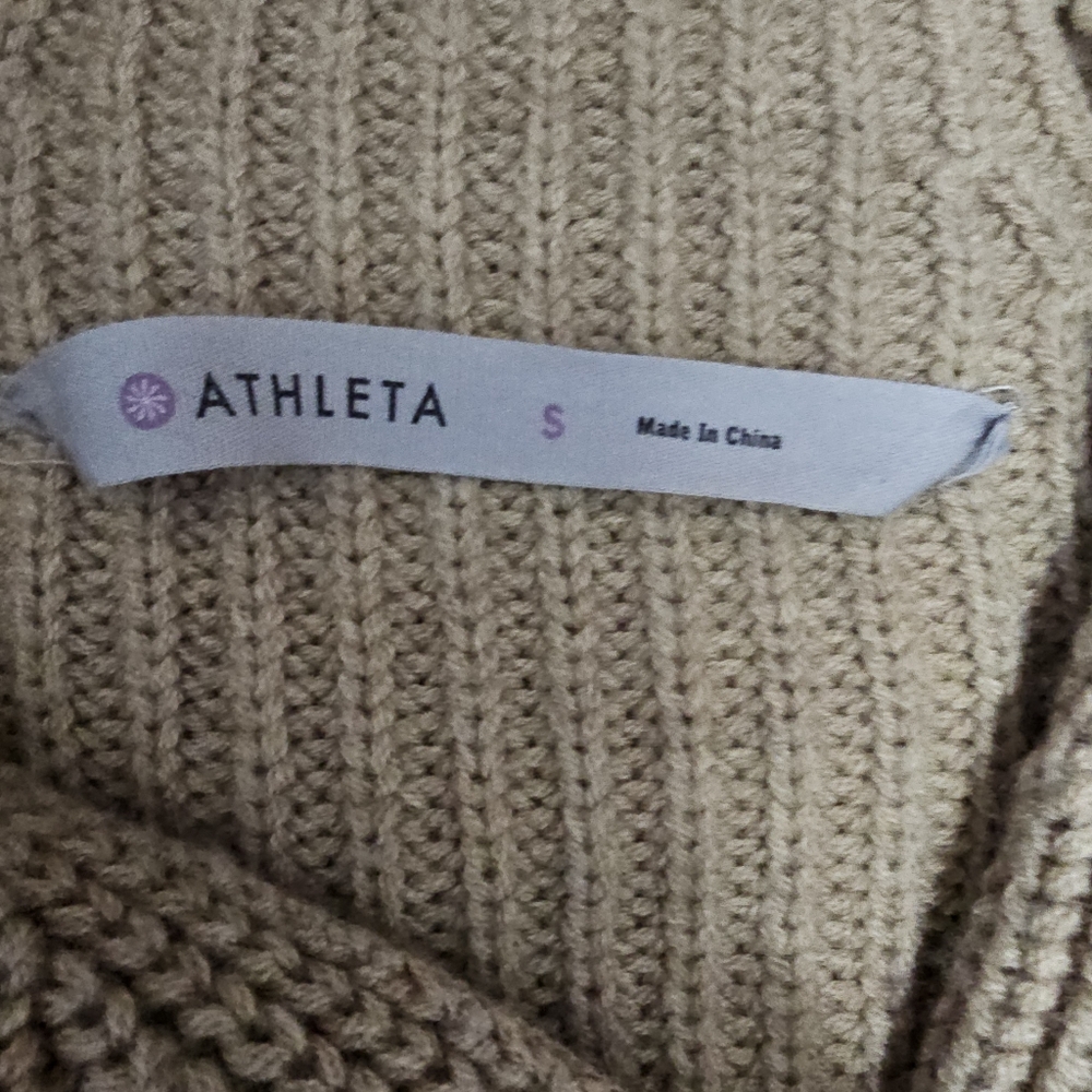 Athleta Stowe Moto Zip Merino Wool Asymetrical Beige Knit Cardigan Sweater Sz S - Picture 2 of 7